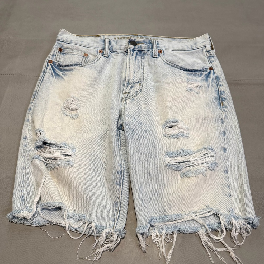 American Eagle Men Distressed Denim Short Jorts Light Wash Cut Off-30 Stretch-
